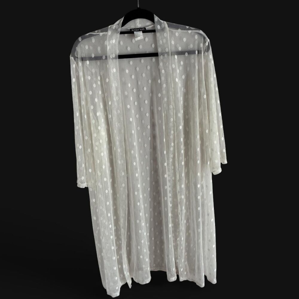Vintage 90s Double Take Sheer White Polka Dot Duster 2X